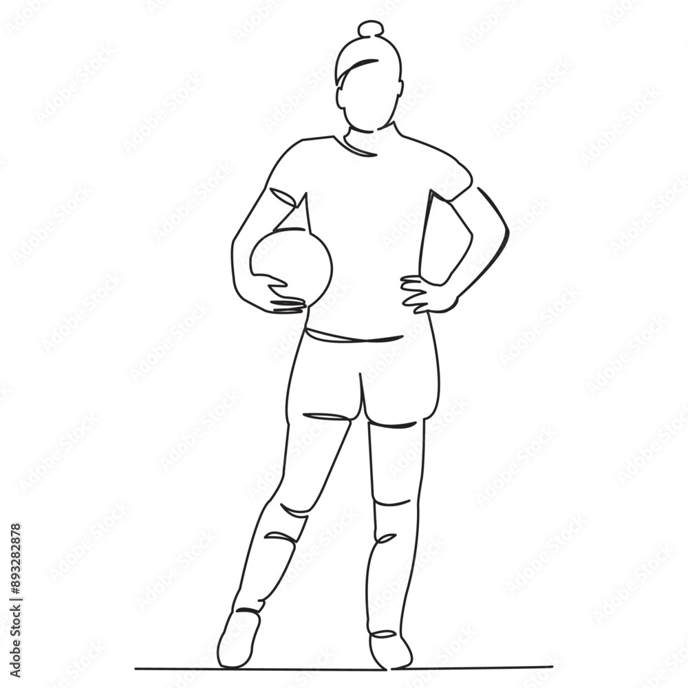 continuous single drawn one line female girl soccer player hand-drawn picture silhouette. Line art. doodle continuous single drawn one line female girl soccer player hand-drawn picture silhouette. Line art. doodle