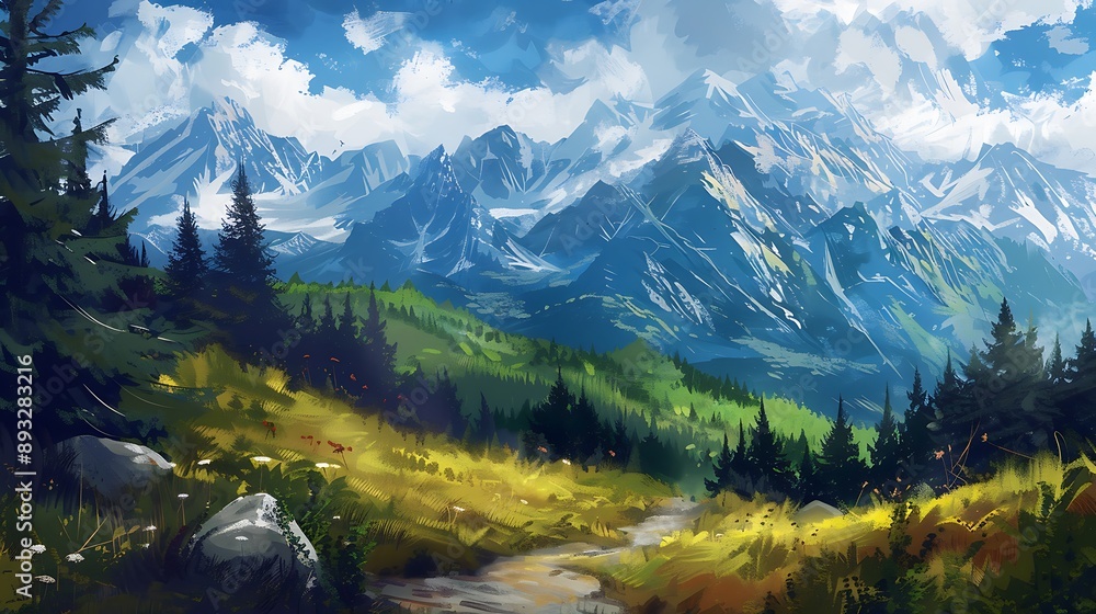 Majestic Snow Mountain Peak for Landscape Concept Panorama Natural scenery.