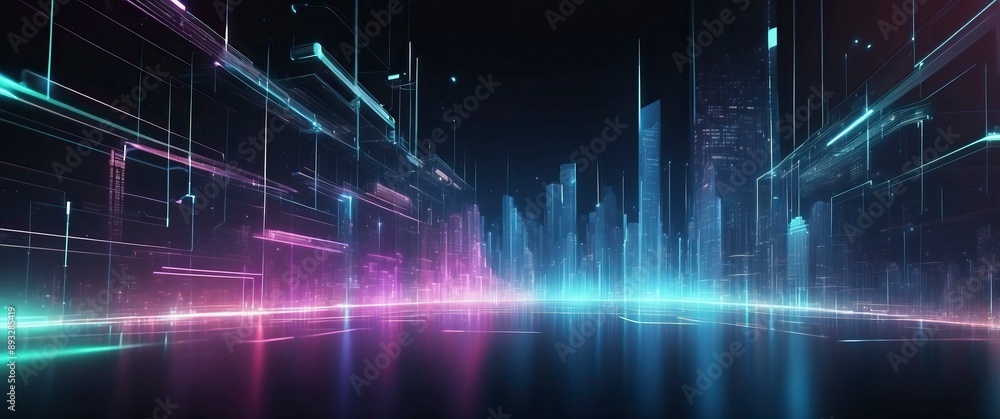 A vibrant, futuristic city skyline illuminated with neon lights, perfect for technology themes, sci fi concepts, and digital innovations A vibrant, futuristic city skyline illuminated with neon lights, perfect for technology themes, sci fi concepts, and digital innovations