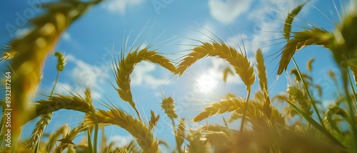 Lesser Fullness of Grain's solar terms, It is the romance of nature, Blue sky, Heart-shaped green ears of wheat photo