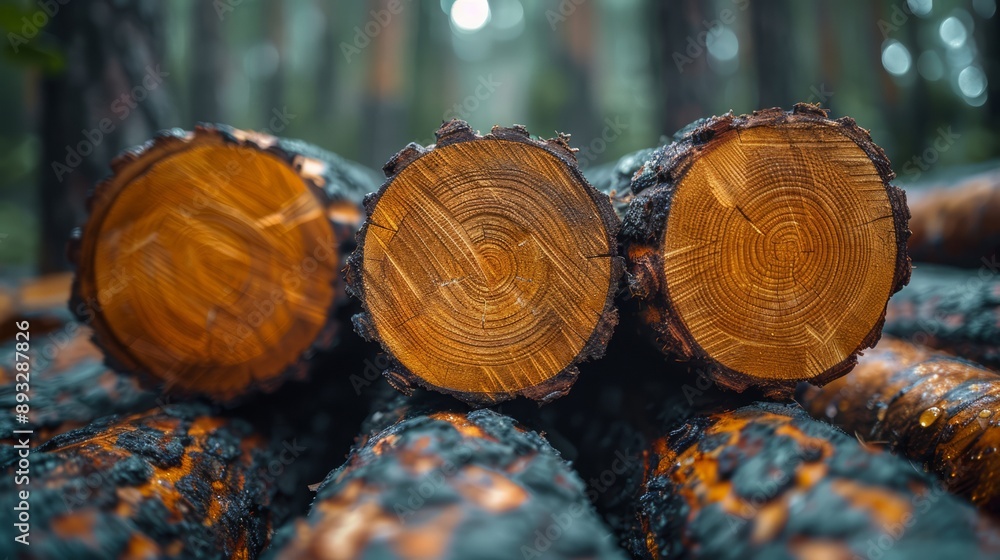 Close up of Forest pine and spruce trees. Log trunks pile, the logging timber wood industry. Close up of Forest pine and spruce trees. Log trunks pile, the logging timber wood industry.