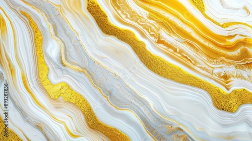 Abstract luxury fluid art painting in yellow and white with gold veins, perfect for backgrounds and designs