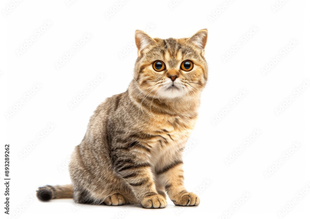 Cute Smiling Scottish Fold cat Sitting on a White Background, Realistic HD Photography Cute Smiling Scottish Fold cat Sitting on a White Background, Realistic HD Photography