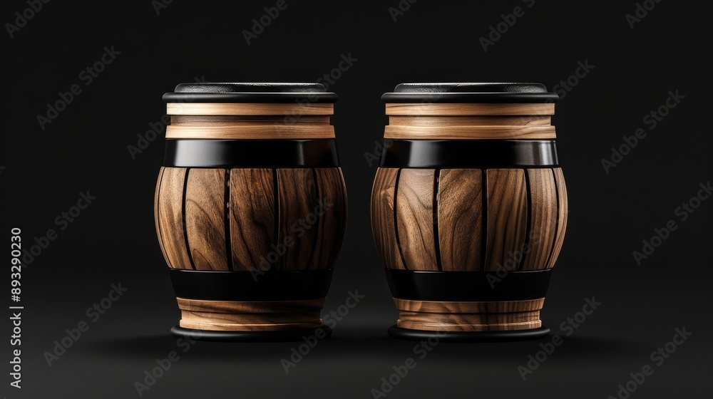 Two Congas Are Sitting on a Black Surface With a Gray Background - Generative AI Two Congas Are Sitting on a Black Surface With a Gray Background - Generative AI