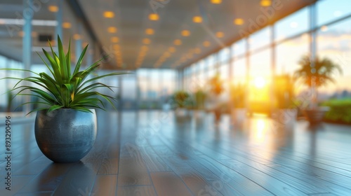 Wallpaper Mural Sunlit modern office space featuring a large potted plant and expansive windows, creating a bright and inviting work environment. Torontodigital.ca