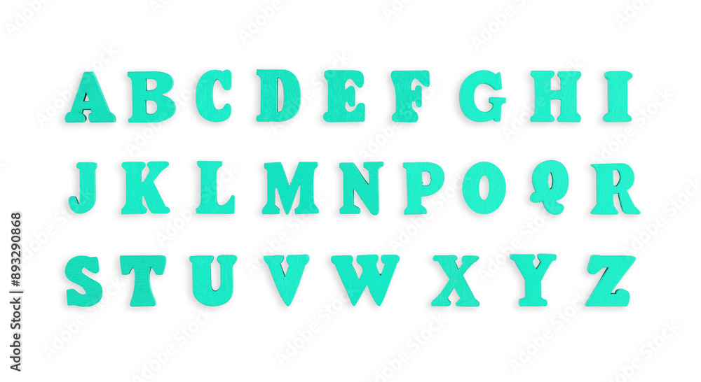 wooden letters of the English alphabet in green color on a isolated background close-up wooden letters of the English alphabet in green color on a isolated background close-up