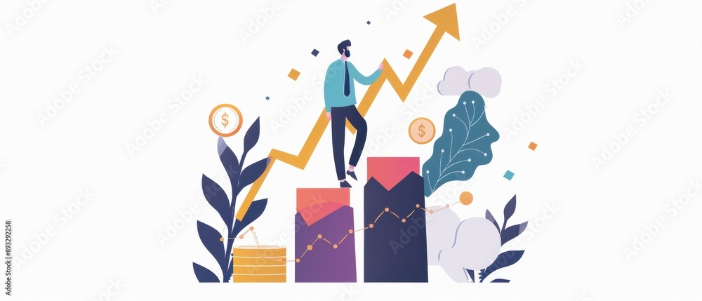 Business character success story, achieving goals, flat design illustration Business character success story, achieving goals, flat design illustration