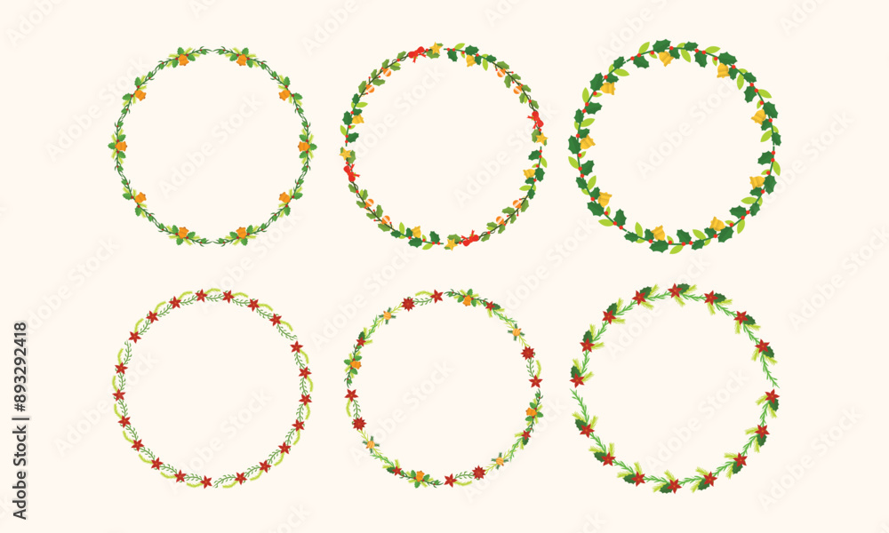 Frames collection for christmas season celebration, christmas wreath concept Frames collection for christmas season celebration, christmas wreath concept