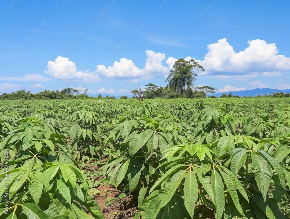 The Beauty of a Cassava Field under a Blue Sky in The Beauty of a Cassava Field under a Blue Sky in