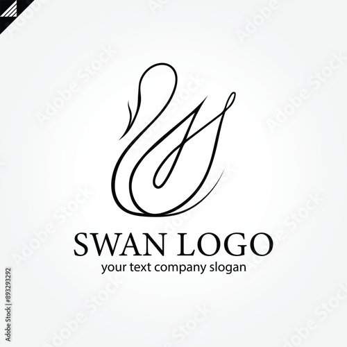 Elegant swan logo icon with royal crown. Luxury cosmetic brand template. Vector illustration.