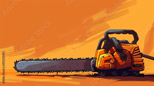 Illustration of a chainsaw with safety features centered with empty space on the left Stock Photo with copy space