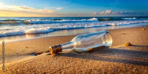 An empty bottle lying on the sand beach  AI-Created Content