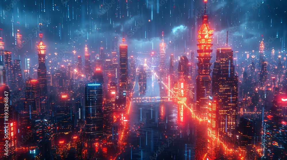 An innovative cityscape with interactive digital skyscrapers and holographic streets, showcasing urban beauty An innovative cityscape with interactive digital skyscrapers and holographic streets, showcasing urban beauty
