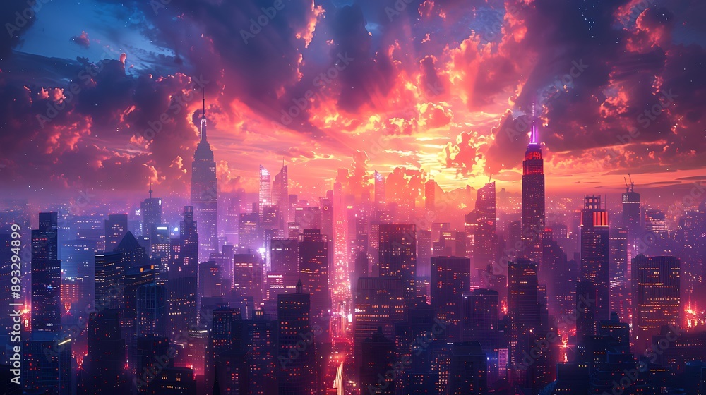 Obraz premium An innovative cityscape with interactive digital skyscrapers and holographic streets, showcasing urban beauty