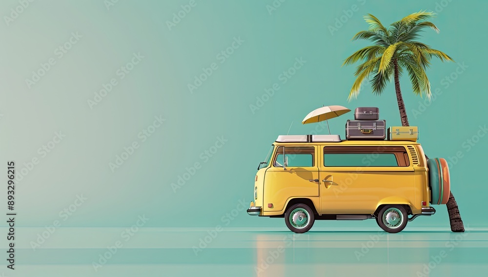 Retro Van with Luggage and Palm Tree Retro Van with Luggage and Palm Tree