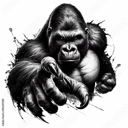 gorilla points finger tattoo illustration design