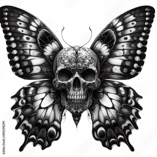 butterfly with skull tattoo illustration design