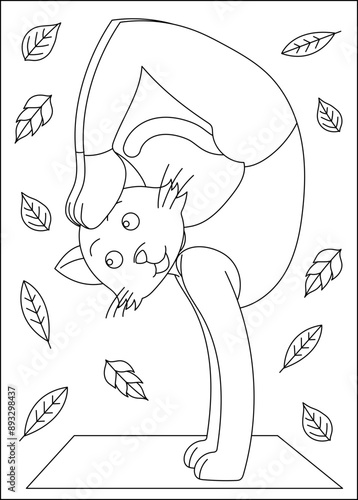 cat yoga exercise coloring book page