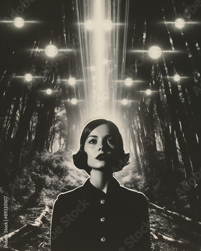 Portrait of a beautiful girl in a dark forest