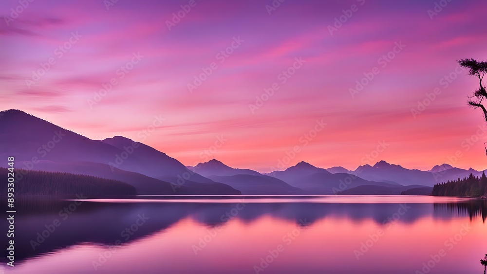 custom made wallpaper toronto digitalA sunset over a serene lake with mountains in the background, with the sky painted in hues of orange, pink, and purple