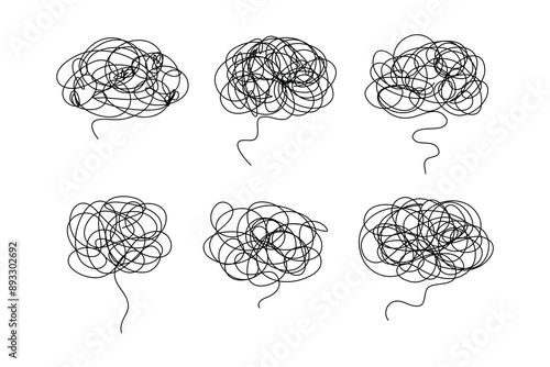Tangled scribble brain doodle outline icon sign Hand drawn ink sketch. abstract design element
