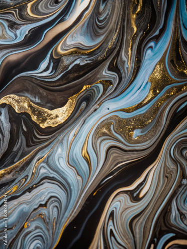 ‭ Abstract fluid marble background, swirling patterns in shades of blue and gold, elegant and‬
‭ artistic‬