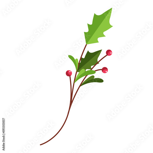 doodle nothern plant with red berries Hand drawn Christmas witner