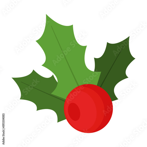 Holly berry icon leaves and berries mistletoe Symbol of Christmas on white background