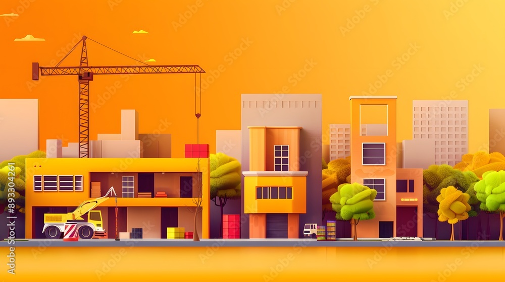 Fototapeta premium Structural analysis flat design top view construction theme cartoon drawing colored pastel