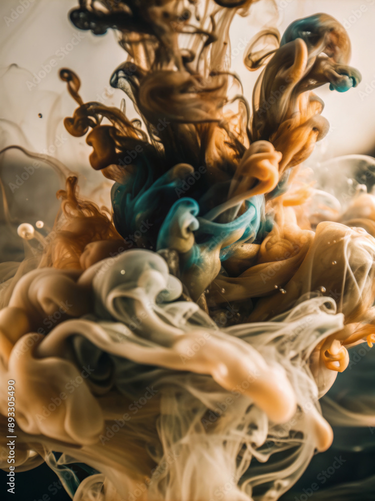 Abstract ink in water background, colorful ink swirling in water creating organic shapes,‬
‭ dynamic and fluid‬