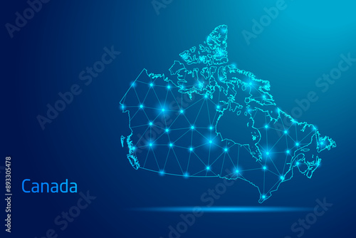 Canada map - concept of communication technology, graphic of low poly.