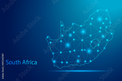 South Africa map - concept of communication technology, graphic of low poly.