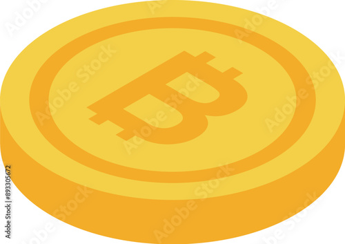 Golden coin with the bitcoin symbol is lying on a white surface