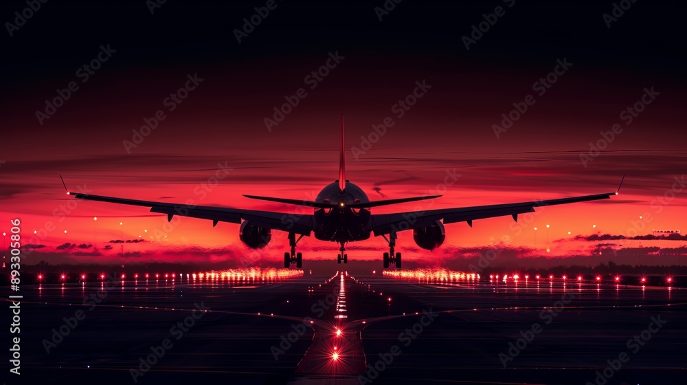 Silhouette of an airplane at the moment of takeoff. Silhouette of an airplane at the moment of takeoff.