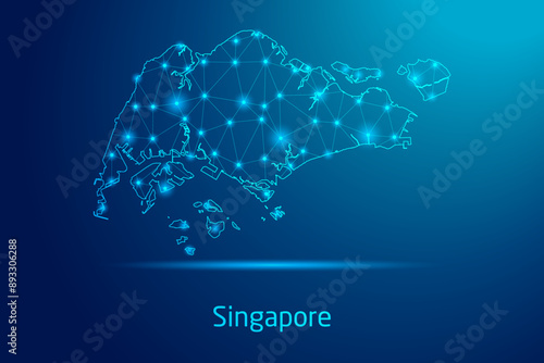 Singapore map - concept of communication technology, graphic of low poly.
