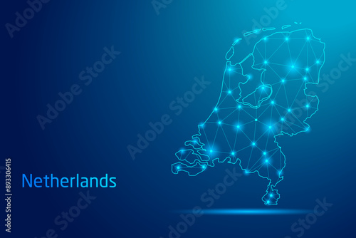 Netherlands map - concept of communication technology, graphic of low poly.