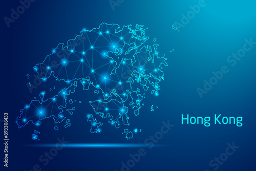 Hong Kong map - concept of communication technology, graphic of low poly.
