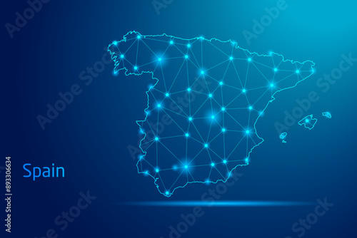 Spain map - concept of communication technology, graphic of low poly.