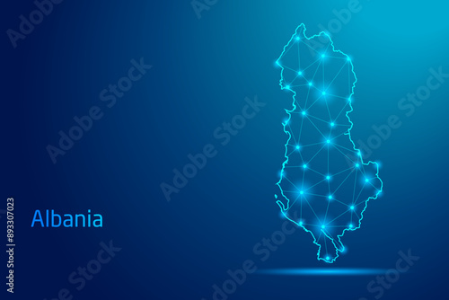 Albania map - concept of communication technology, graphic of low poly.