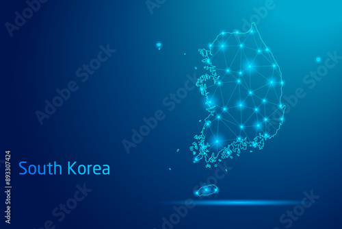 South Korea map - concept of communication technology, graphic of low poly.