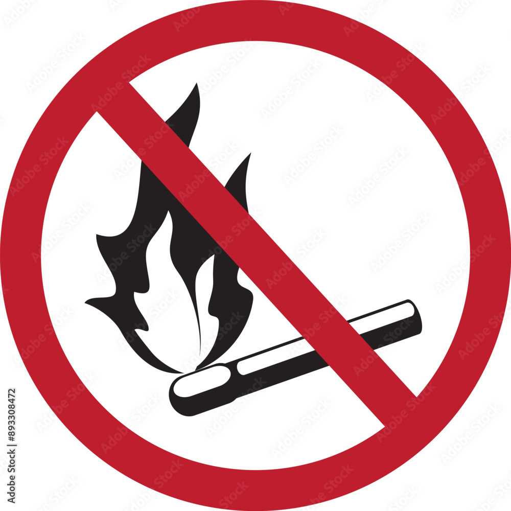 Don't light a fire icon, symbol of a burning match in a crossed out red color circle Don't light a fire icon, symbol of a burning match in a crossed out red color circle