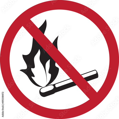 Don't light a fire icon, symbol of a burning match in a crossed out red color circle