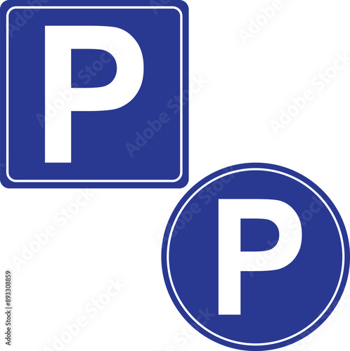 parking sign, white letter p icon on a blue square background