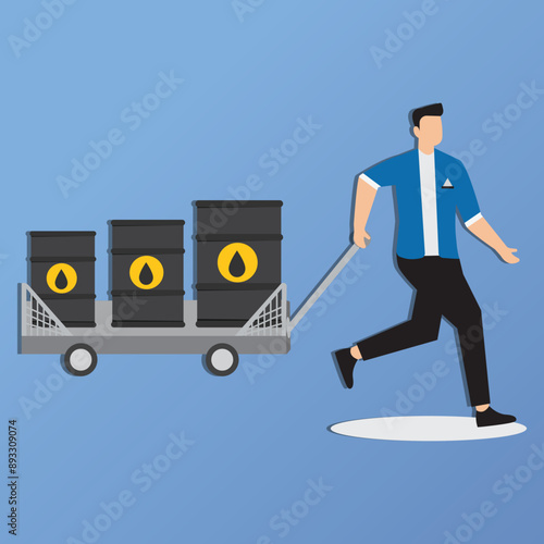 Buying crude oil investments, Businessmen buy barrels of oil using shopping charts, buy crude oil stocks to make a profit, crude oil investment transactions, global petroleum buying and selling