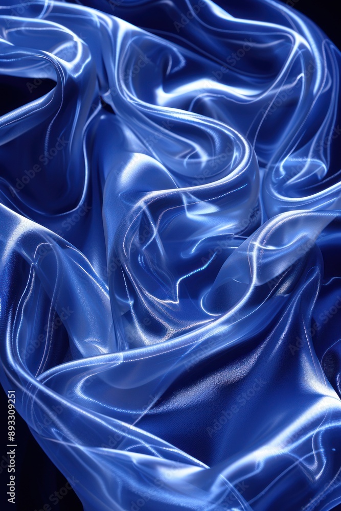 Fototapeta premium A blue sheer fabric draped in soft, flowing waves