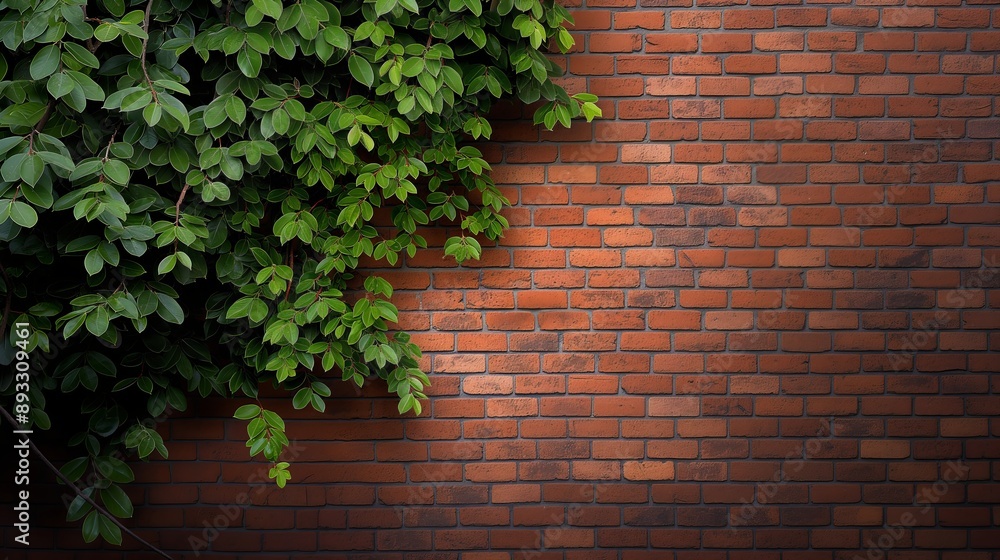 Brick Wall with Lush Green Foliage Blending Urban and Nature Elements Brick Wall with Lush Green Foliage Blending Urban and Nature Elements