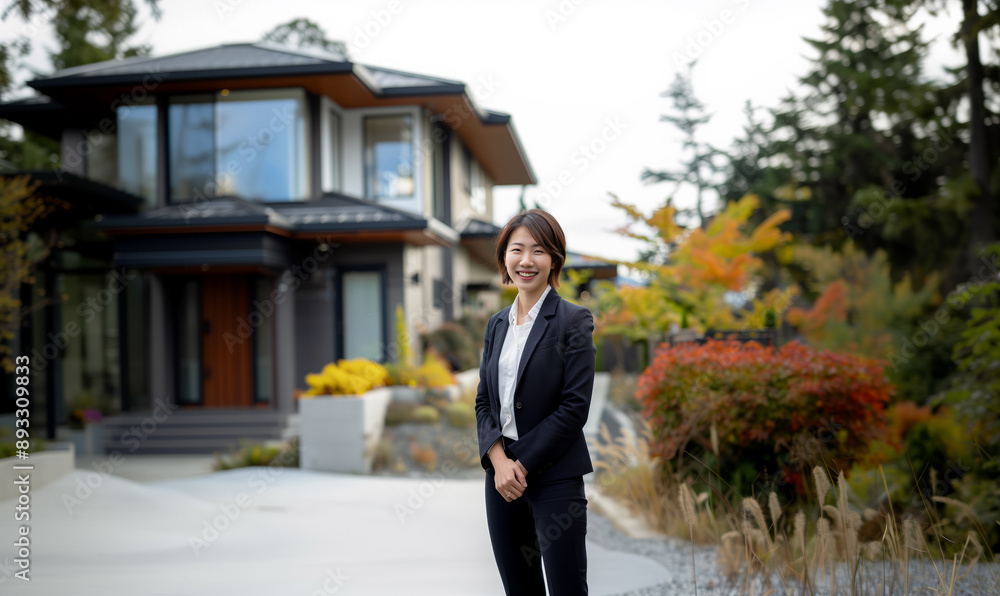 Asian female real estate agent. Asian woman real estate expert. Asian female real estate agent. Asian woman real estate expert.