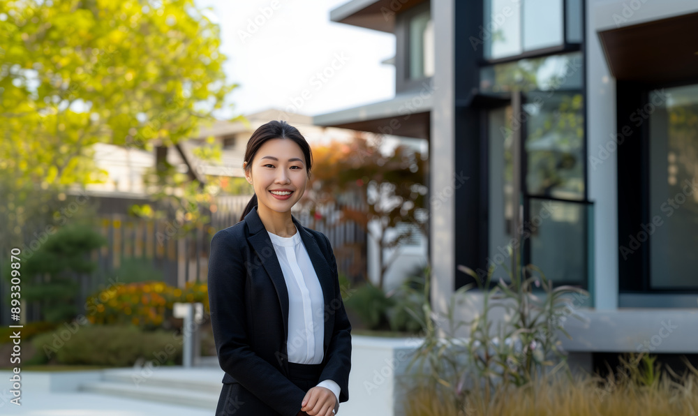 Asian female real estate agent. Asian woman real estate expert. Asian female real estate agent. Asian woman real estate expert.