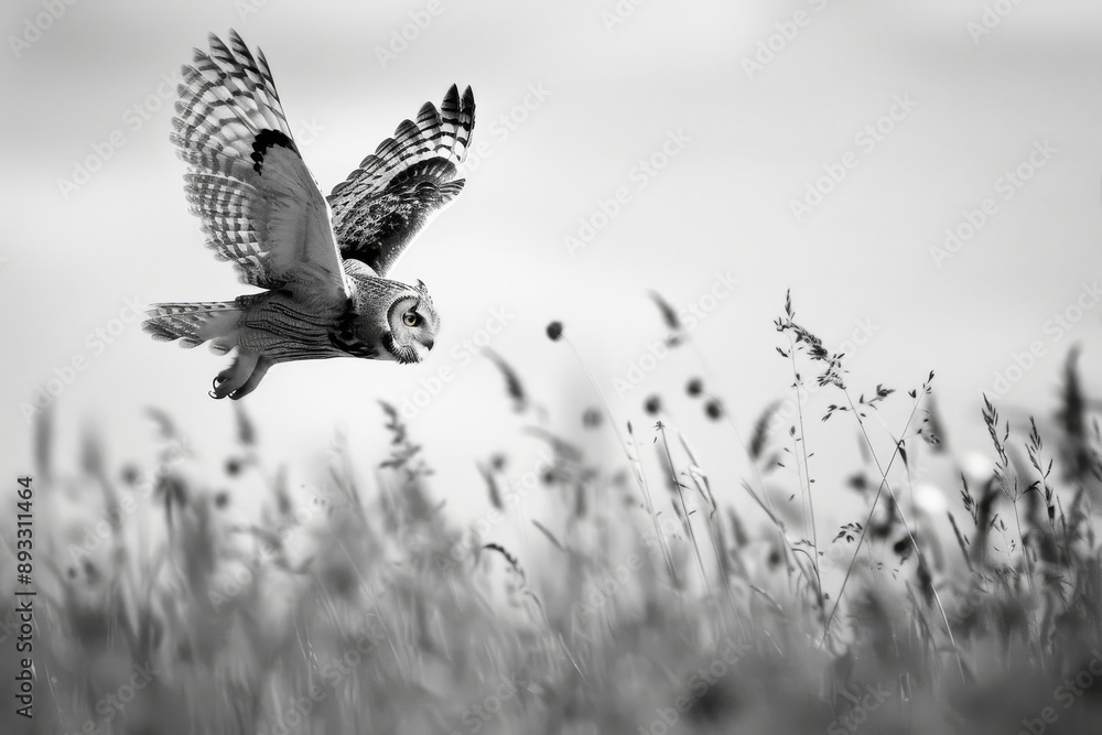 A Short Ear Owl takes flight over the field in search of Voles. A Short Ear Owl takes flight over the field in search of Voles.