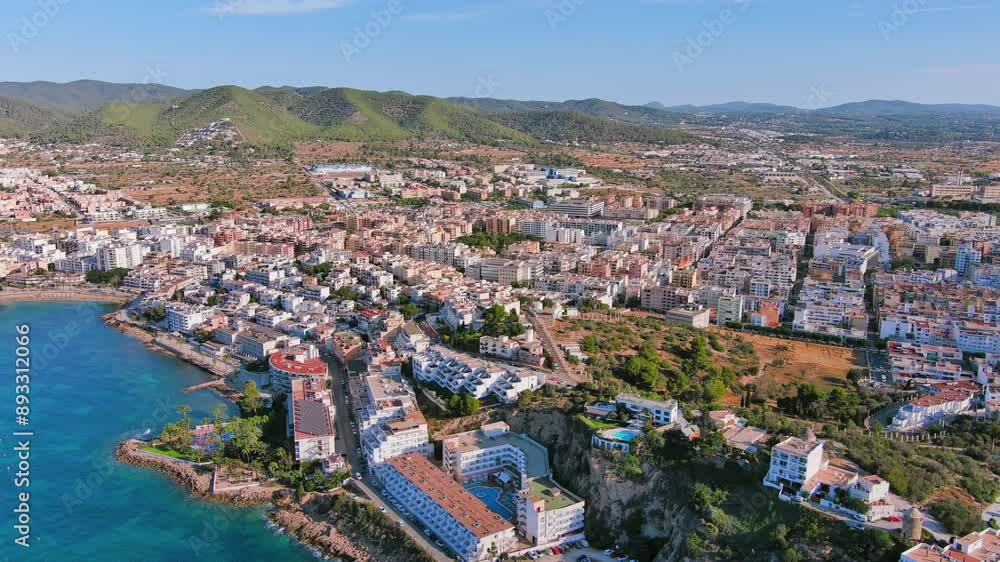 Ibiza Town, Spain: Aerial view of capital city of Ibiza island, summer day with clear blue sky - landscape panorama of Europe from above
Ibiza Town, Spain: Aerial view of capital city of Ibiza island, summer day with clear blue sky - landscape panorama of Europe from above
